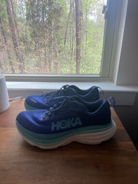 Hoka Bondi 8 Women’s Sneakers with Dark Blue, Mint & White Accents